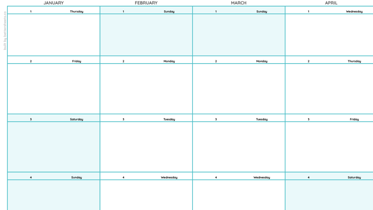 Tall Vertical Calendar Layout