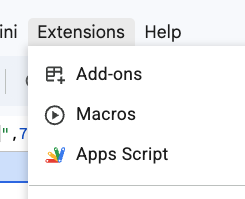 Extensions menu with Apps Script