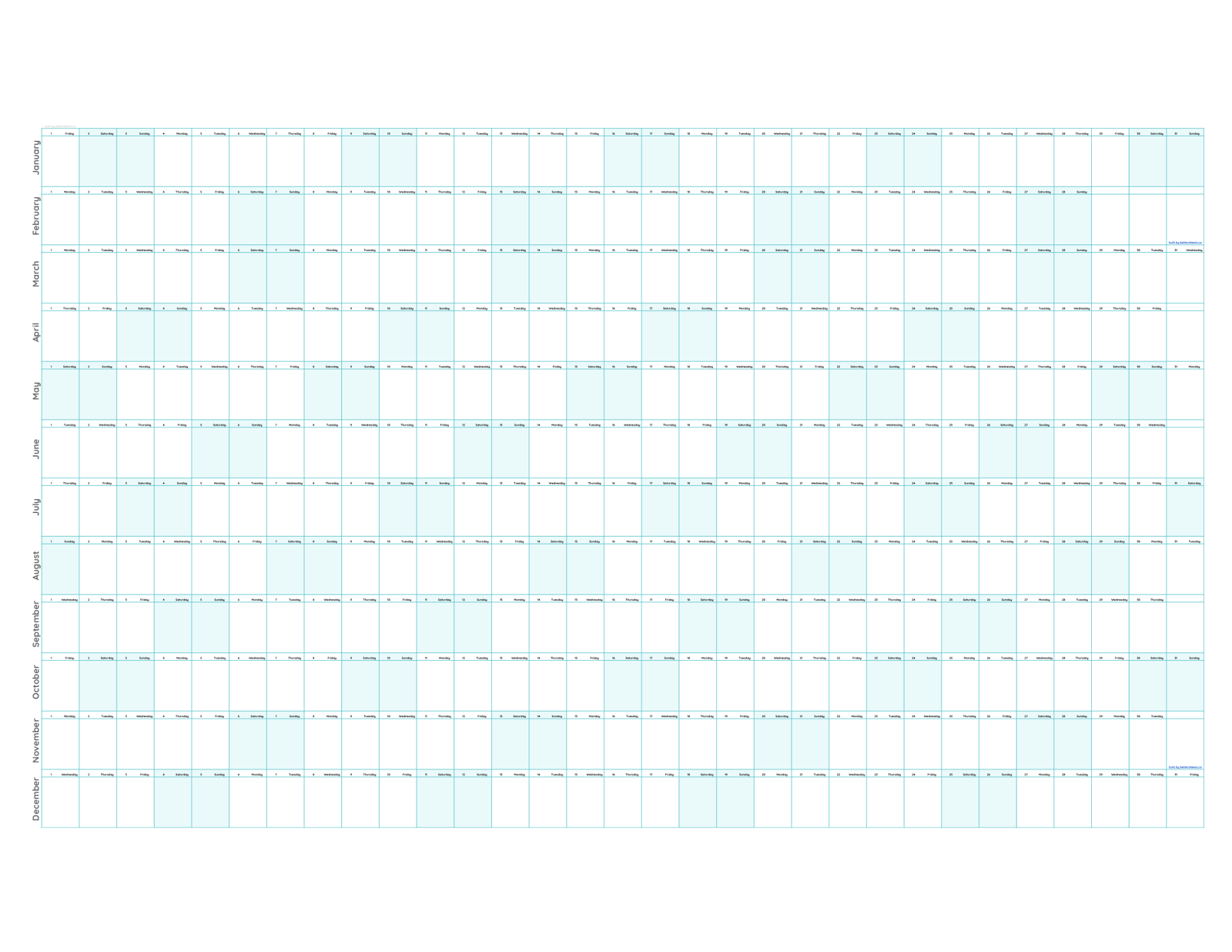 The 2027 Big Year calendar exported as a one-page landscape Letter PDF