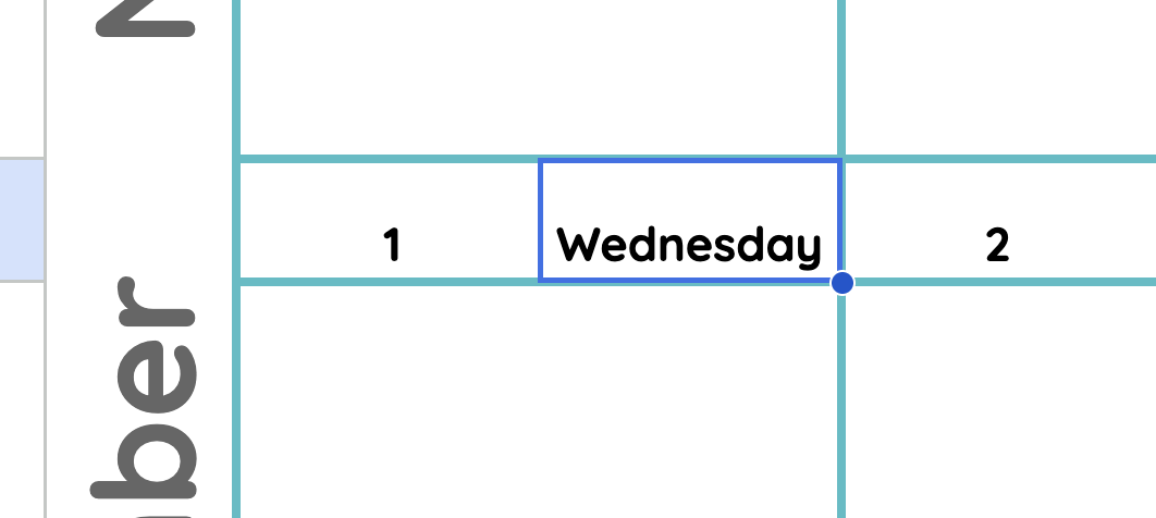 A date cell: the number and the weekday share one box with no line between them