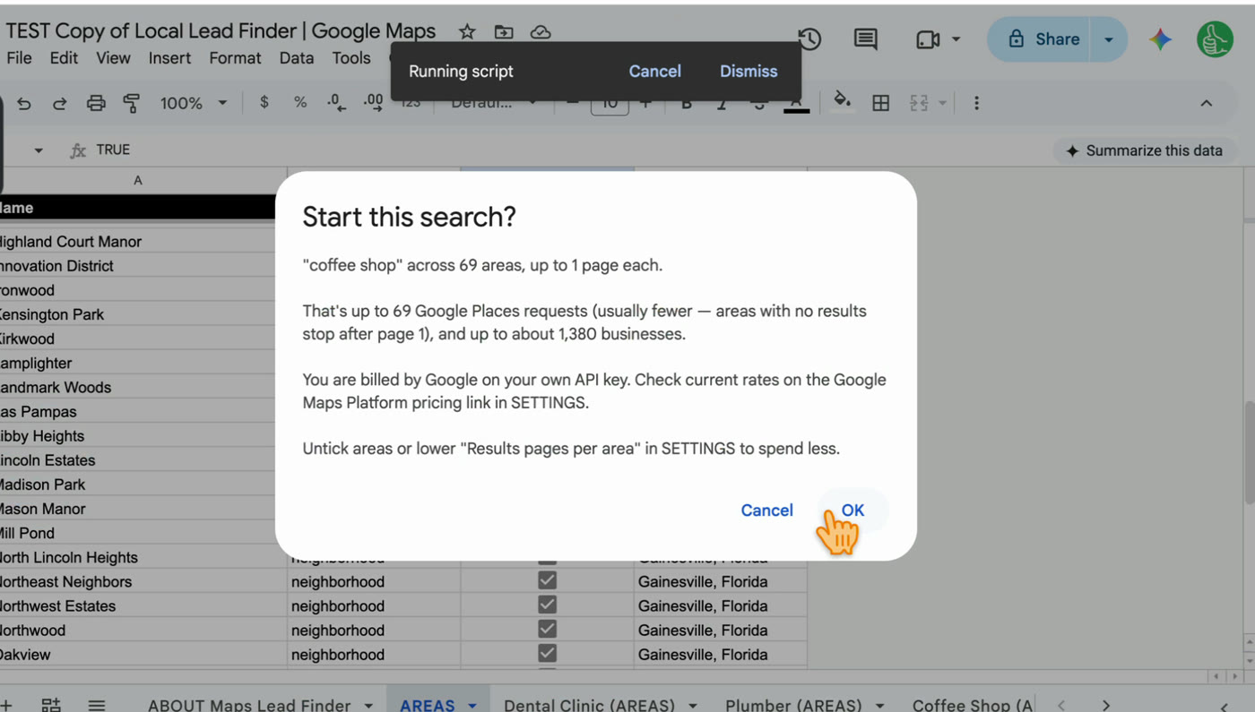 Start this search? coffee shop across 69 areas, up to 69 Google Places requests